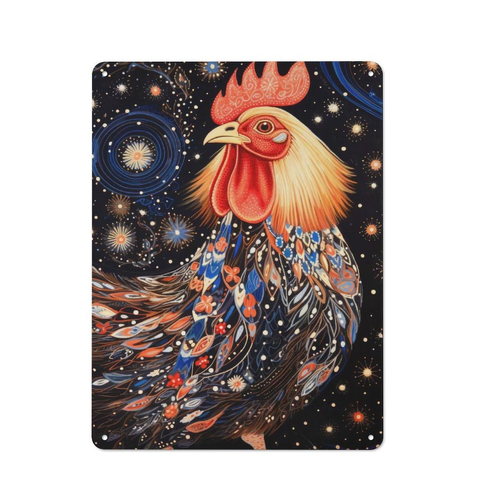 Junmoney Tribal Animal 04 Chicken Metal Sign 40X30cm With For Workshop Wall, Rustic Decor, Wall Decoration For Workshops And Hobby Rooms