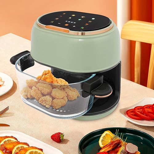 Miniatura 5 de Freidora de aire de vidrio visible de 4.2 cuartos de galón, freidora de aire grande con ventana de visión, pantalla táctil digital, papas fritas,