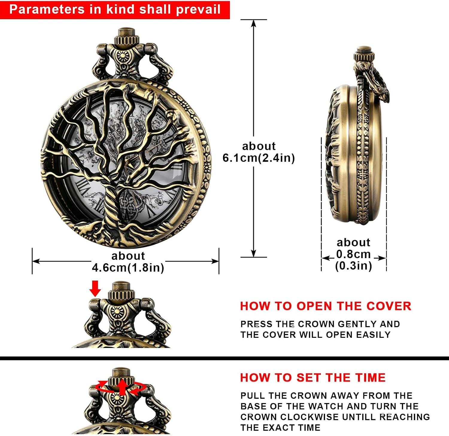 Pocket Watch Tree of Life Bible Verse Quartz Pocket Watches with Chain | Pocket Watch Tree of Life Engraved Bible Verse Pocket Watches Gift for Birthday Xmas Baptism