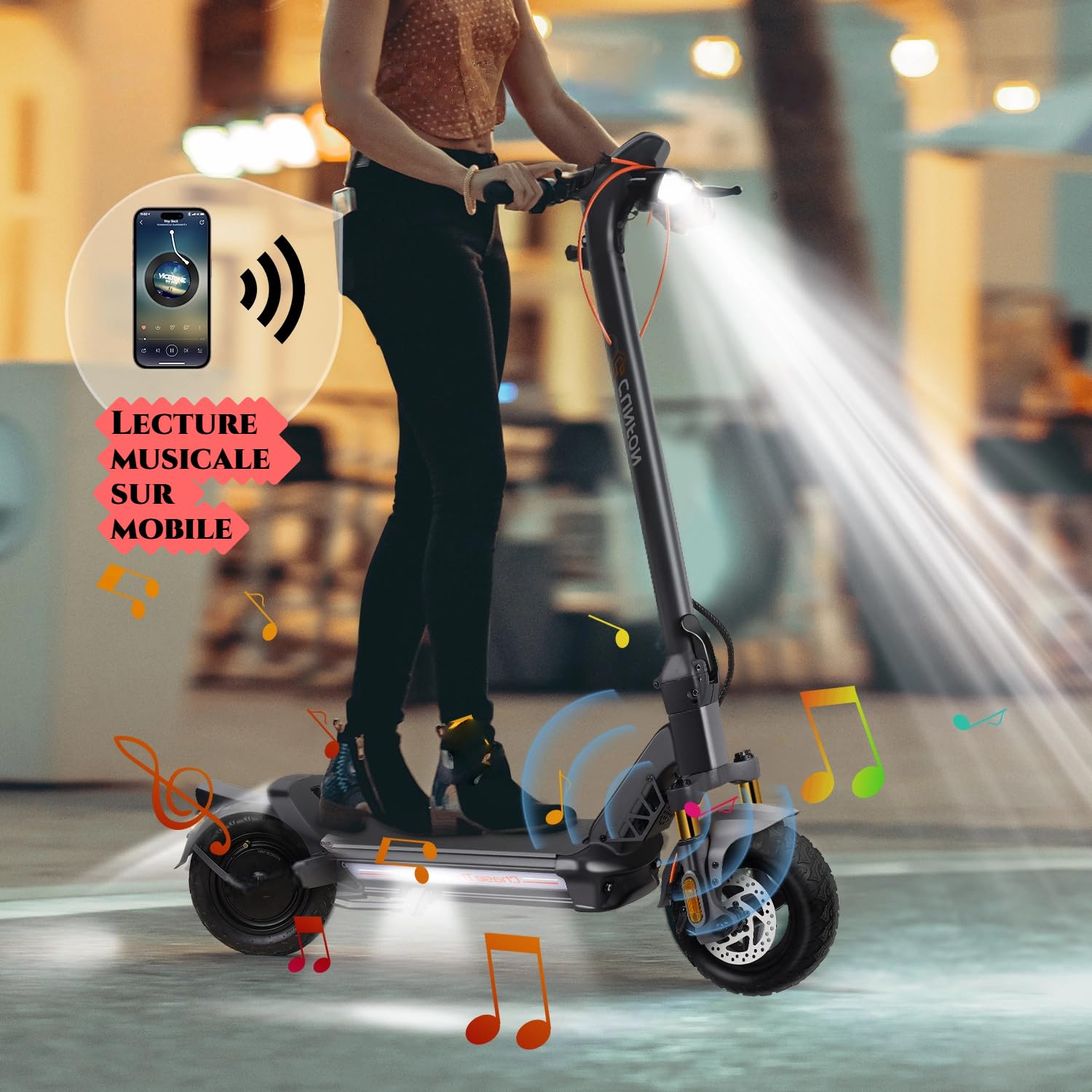 Trottinette Électrique Adulte CUNFON RS500/RZ800/RZ1000, Anti-vol Empreinte, Pneus 9,5/10/10,5 Pouces, Batt 36/48V 10.4/13/18/24Ah, Freins Disque+Électronique, Autonomie 25-80km, Charge Max 120-190kg