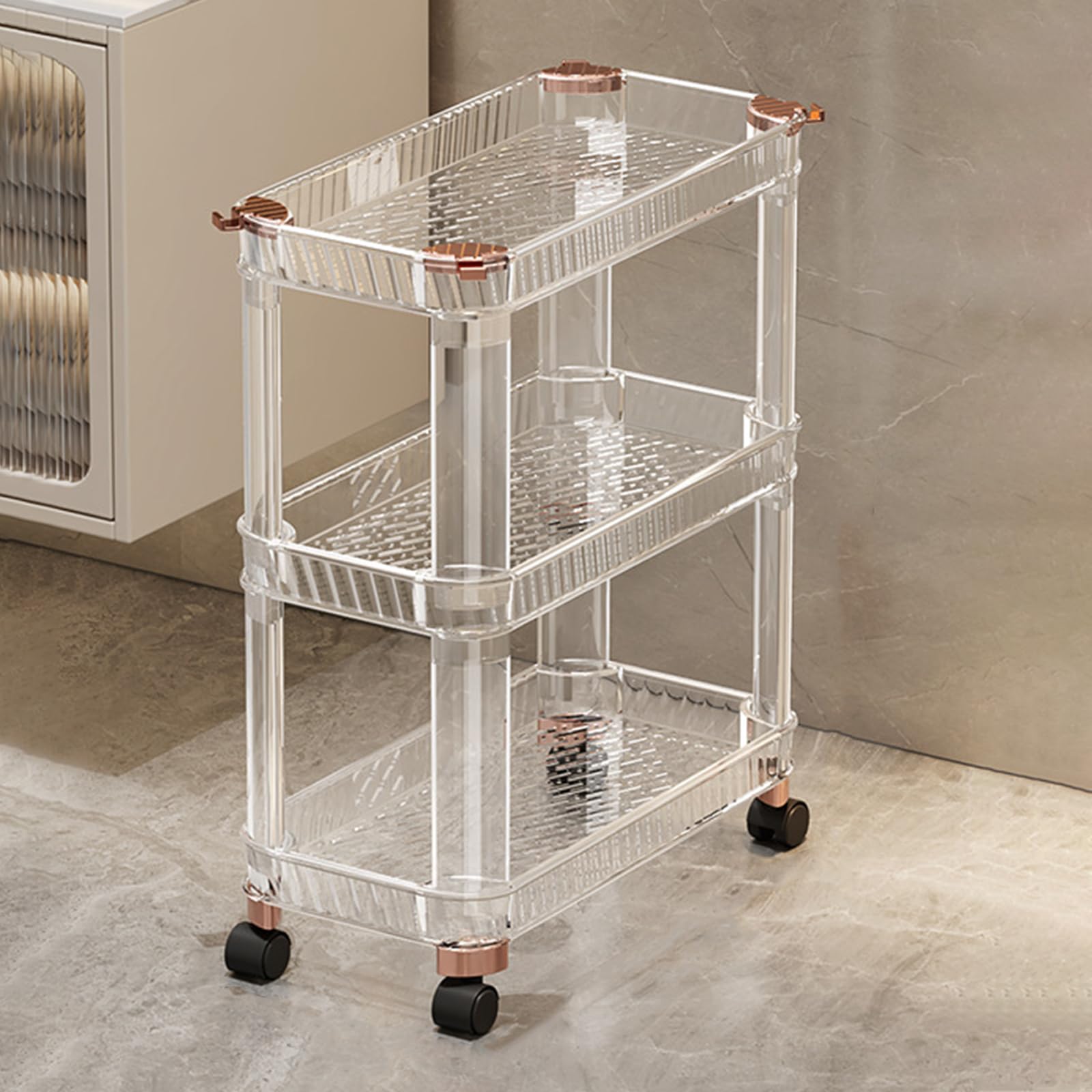Carrito de Almacenamiento Multifuncional de acrílico con Ruedas - Carrito utilitario de 3 Niveles con Ruedas bloqueables para baño, Cocina y lavandería - Organizador móvil Transparente
