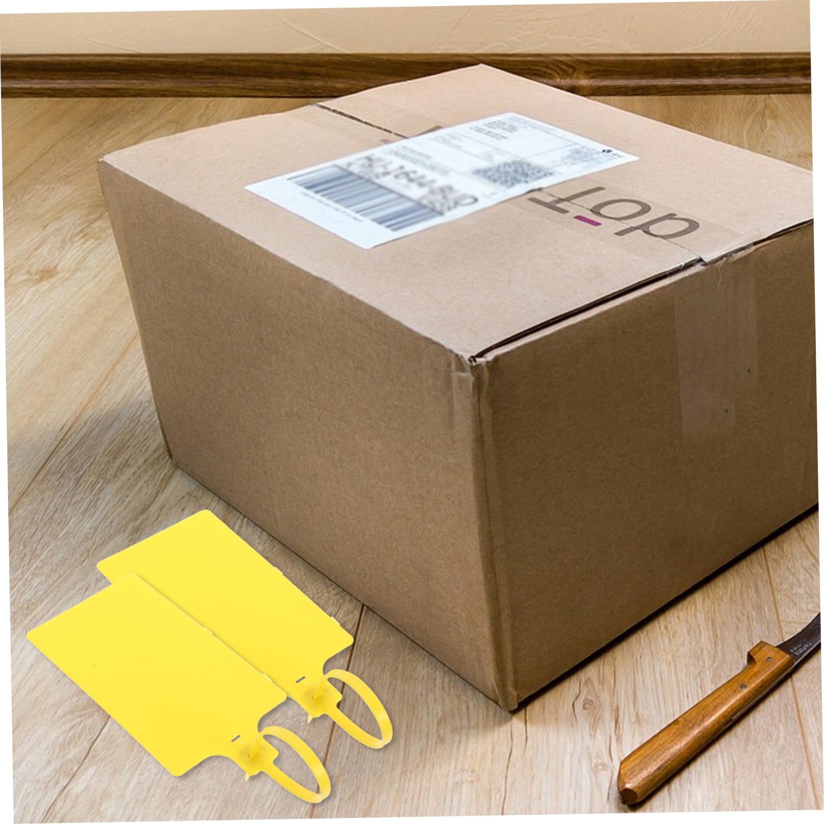 KICHOUSE 100 Stück Kunststoff Versandetiketten mit Draht Gelbe Kabelanhänger 5,8 X 100mm für Logistik Versand und Lagerkennzeichnung