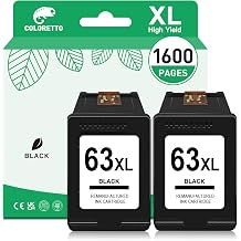 COLORETTO 63XL Black Ink Cartridge for HP 63 Black Ink Cartridge for Officejet 4650 3830 5255 5258 4655 5200 Envy 4512 4520 4516 Deskjet 1112 3630 2130 Printer Ink Replacement for HP 63 XL 2 Pack
