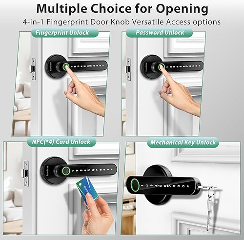 Miniatura 2 de Cerradura de puerta con huella dactilar, perilla biométrica de puerta con teclado sin llave, cerraduras de puerta para dormitorios, hogar, hotel,