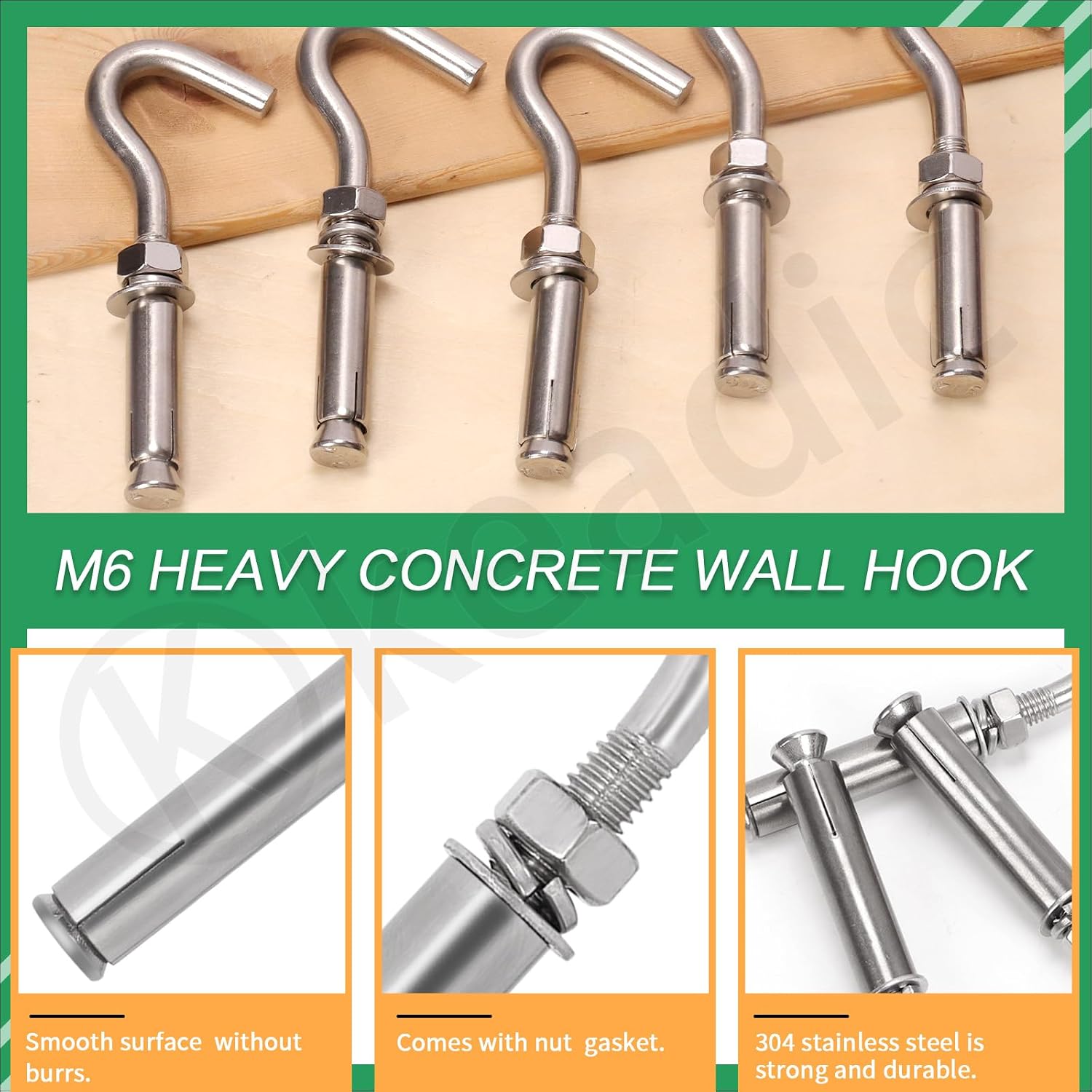 Keadic 6Pcs M10 Expansion Hook,304 Stainless Steel Concrete Wall Hook, Expansion Anchor Bolt Open Cup Hooks Heavy Duty Concrete Hook for Concrete Brick and Stone