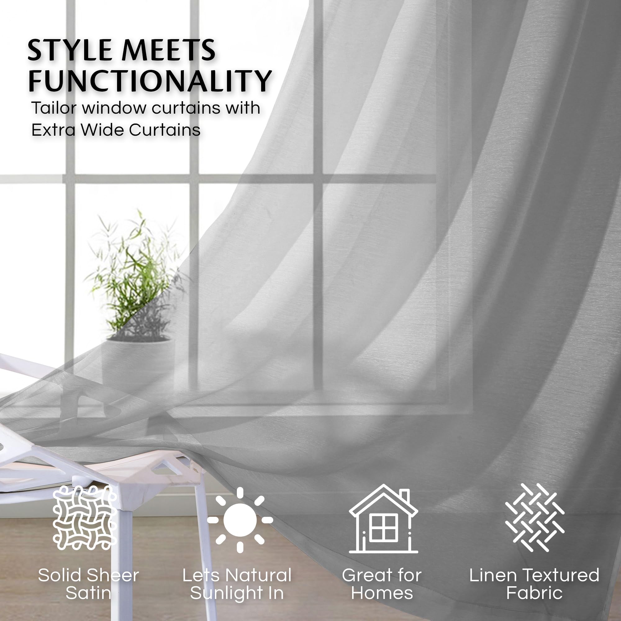 Sheer Linen Curtains 2 Panels - 54x84 Inches Each (108" Total), Light Filtering Grommet Top For Living Room & Bedroom