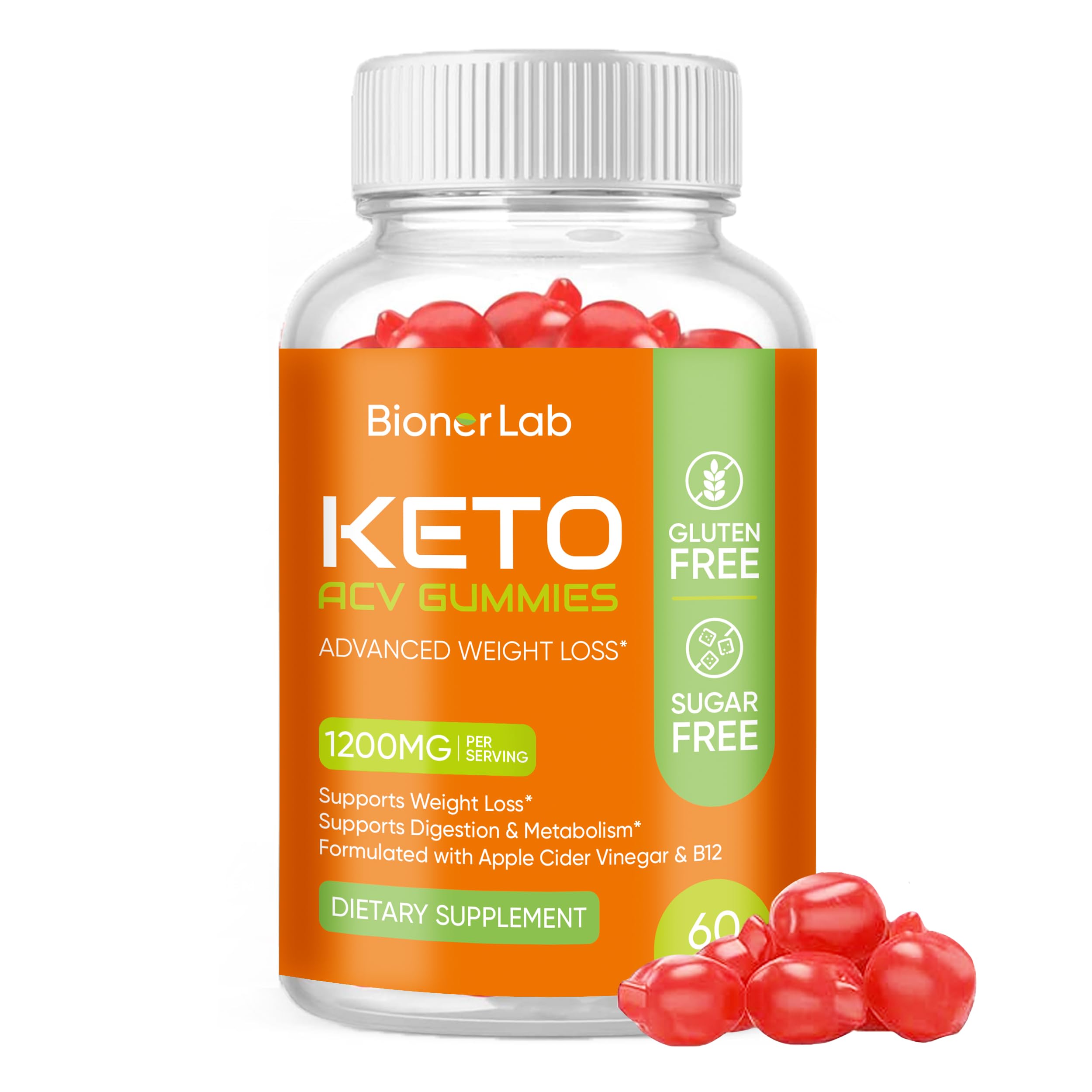 BionerLab Keto ACV Gummies for Advanced Weight Loss Rapid Belly Fat Burn - Sugar Gluten Free Pro Active Super Apple Cider Vinegar Diet Supplement for Men Women - Digestion Metabolism Hair Skin Health