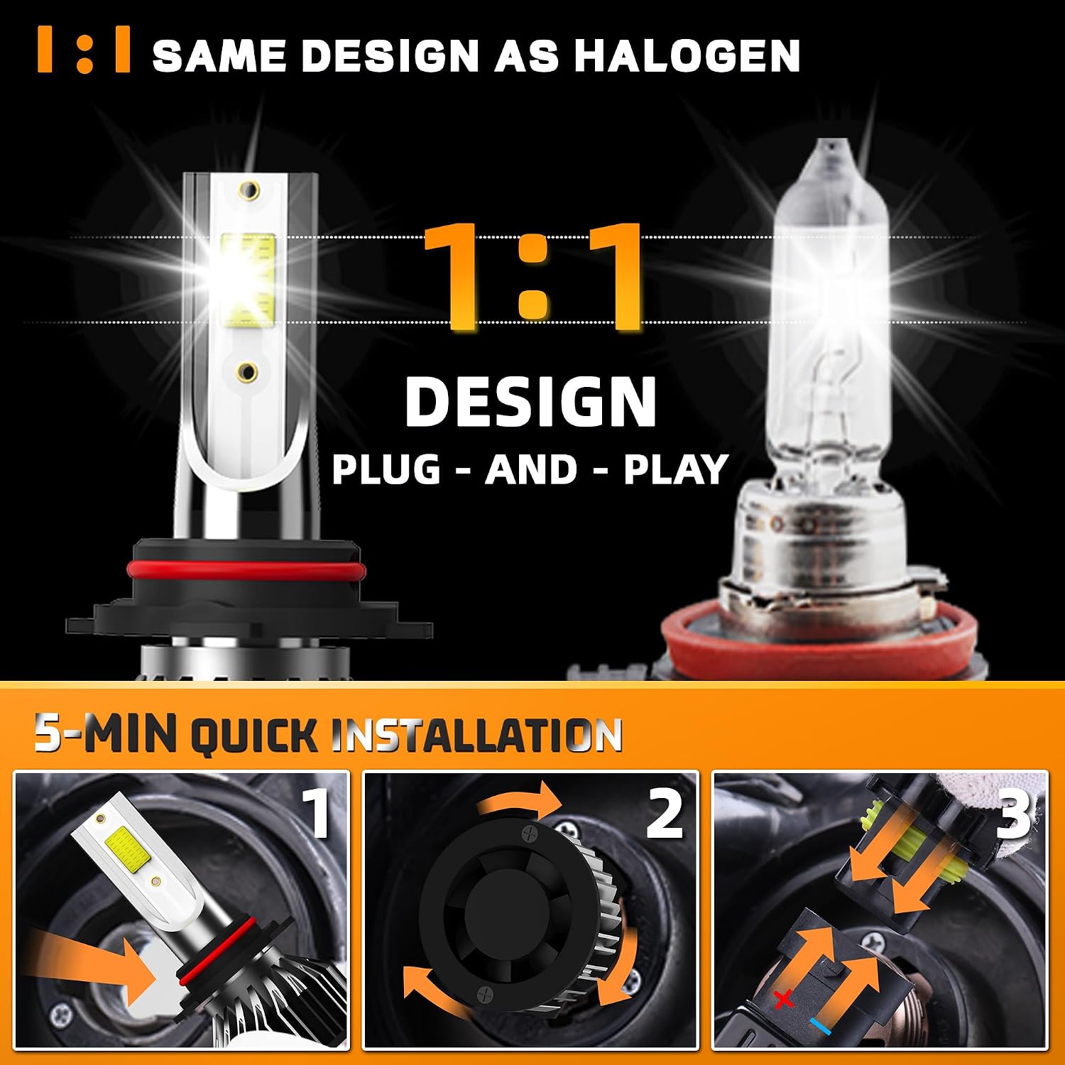 fit for ford fusion (2006-2012) LED Bulbs H7 High Beam + H11 Low Beam+ H11/H8 Fog Lights Bulbs Kit, Super Bright 6500K, with Fan, Plug and Play, Pack of 6