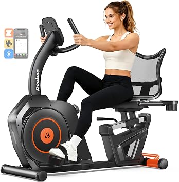 pooboo Recumbent Exercise Bike, Stationary Bikes for Home with Arm Exerciser, Magnetic Recumbent Bike with Ergonomic Backrest & Comfortable Seat, Smart APP, Pulse Sensor, 400LBS Weight Capacity