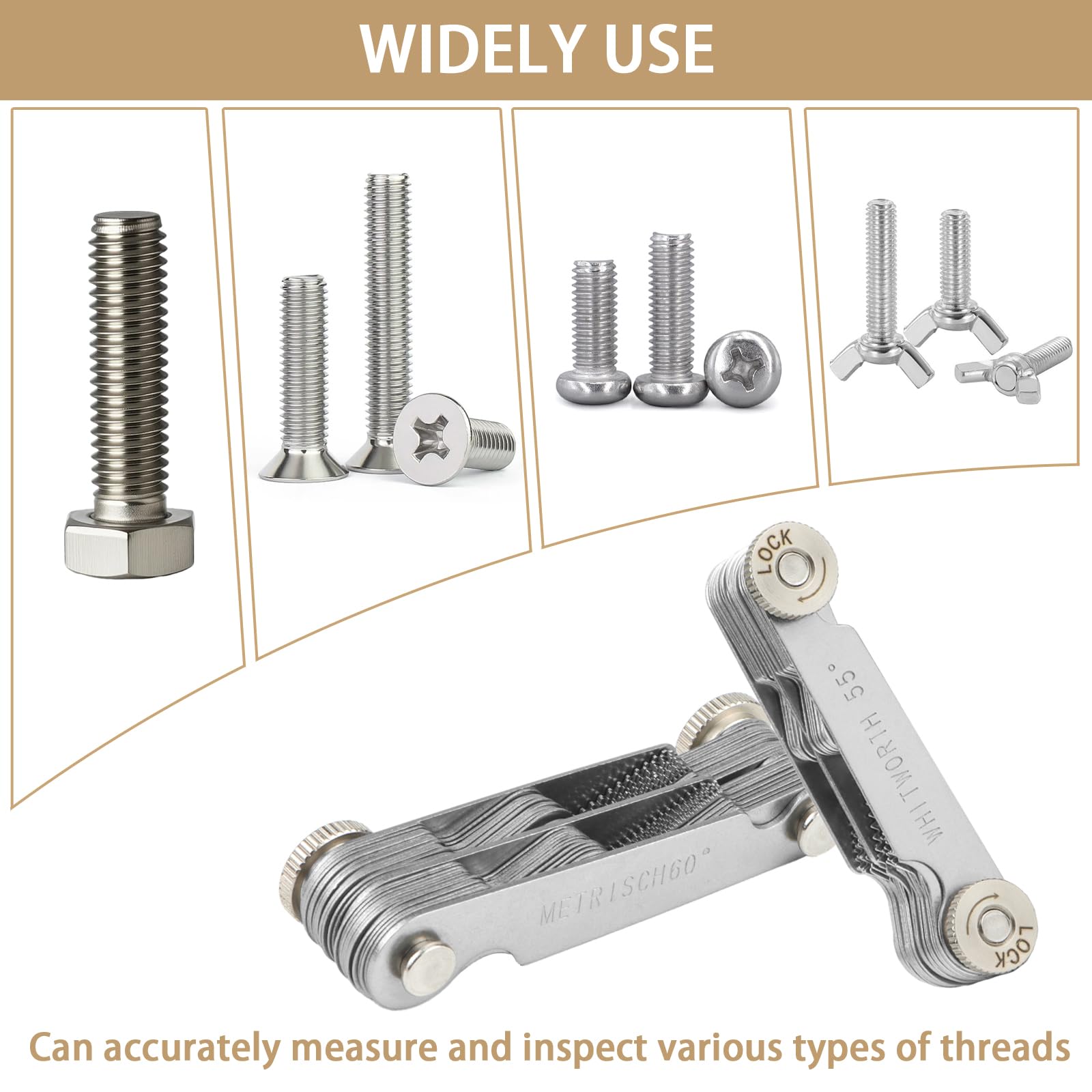 Misuratore di Filettatura 52 Pezzi Calibro a Tappo Filettato Acciaio Inossidabile Metriche 60° Whitworth 55°
