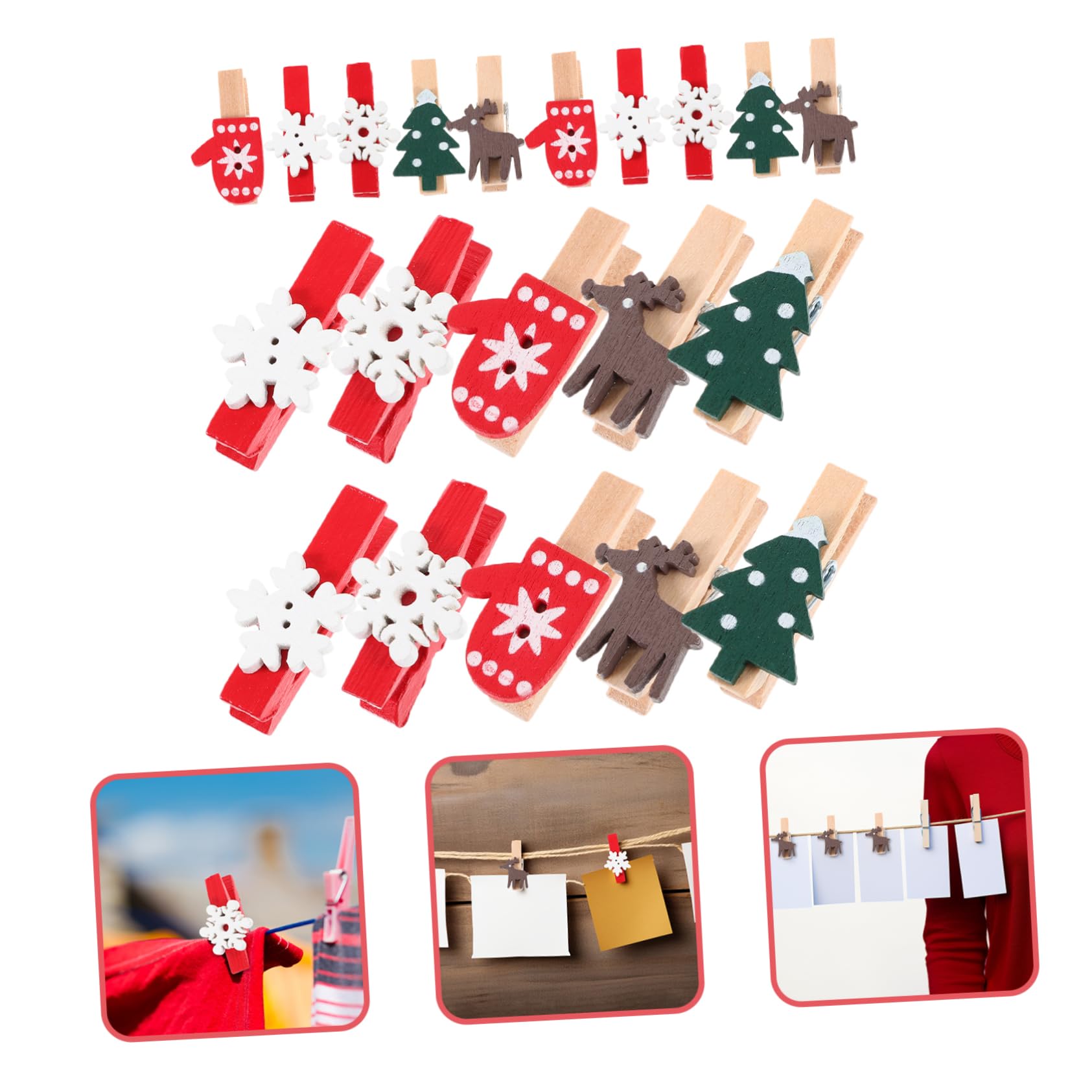 Alipis 375 STK kleine Wäscheklammern weihnachtsbasteln Weihnachts basteln weihachtsdeko kleine Fotoklammern weihnachtliche dekorative Clips Cartoon-Fotoclips Mini-Wäscheklammern Holz
