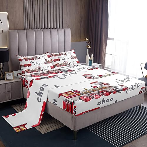 Feelyou Juego de sábanas de dibujos animados para automóvil, juego de sábanas de tren para niños y niñas, Choo-Choo, ferrocarril, caminos, sábanas