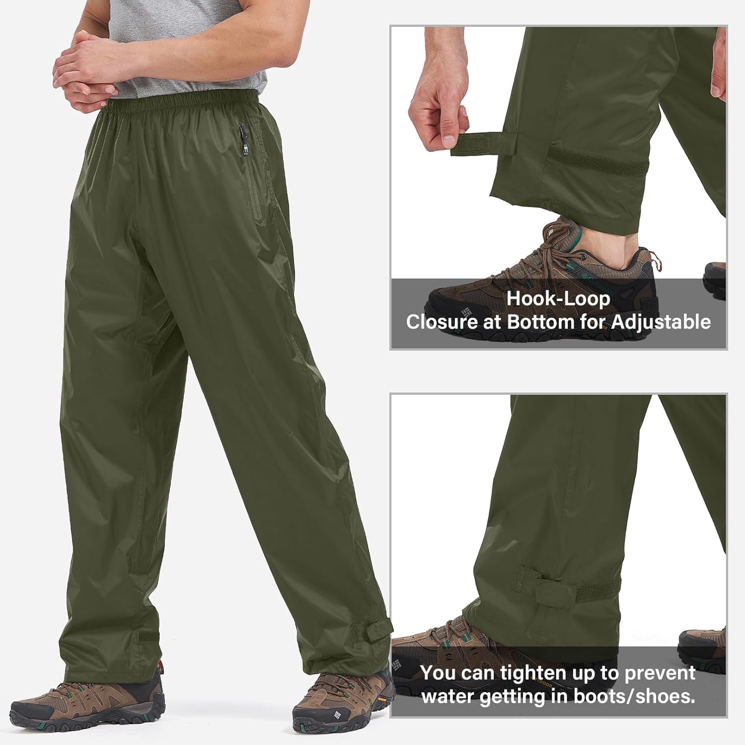 Mens Rain Pants Waterproof Windproof Hiking Outdoor Fishing Golf Cycling Pants - Image 4