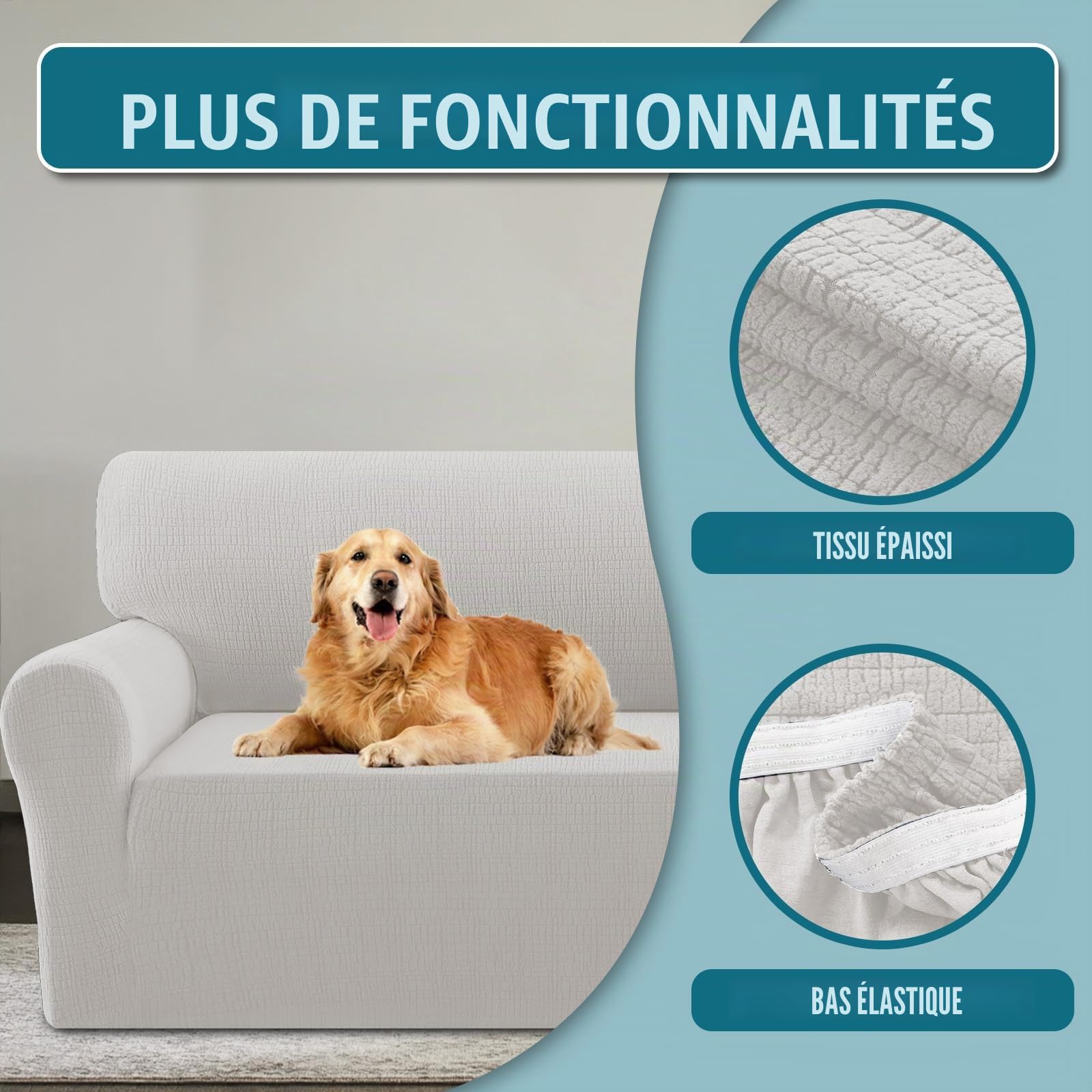 BellaHills Protège-Canapé 3 Places,Siège Imperméable, Facile à Installer pour Chiens, respectueux des Animaux de Compagnie, Chêne Clair
