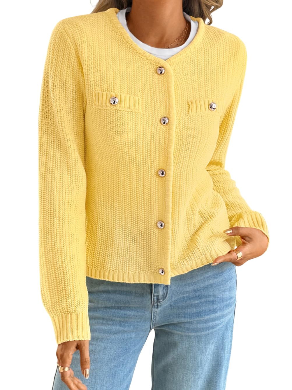 Cardigan Sweaters for Women Cropped Sweater with Gold Button Cute Fall Cardigans Work Office Holiday