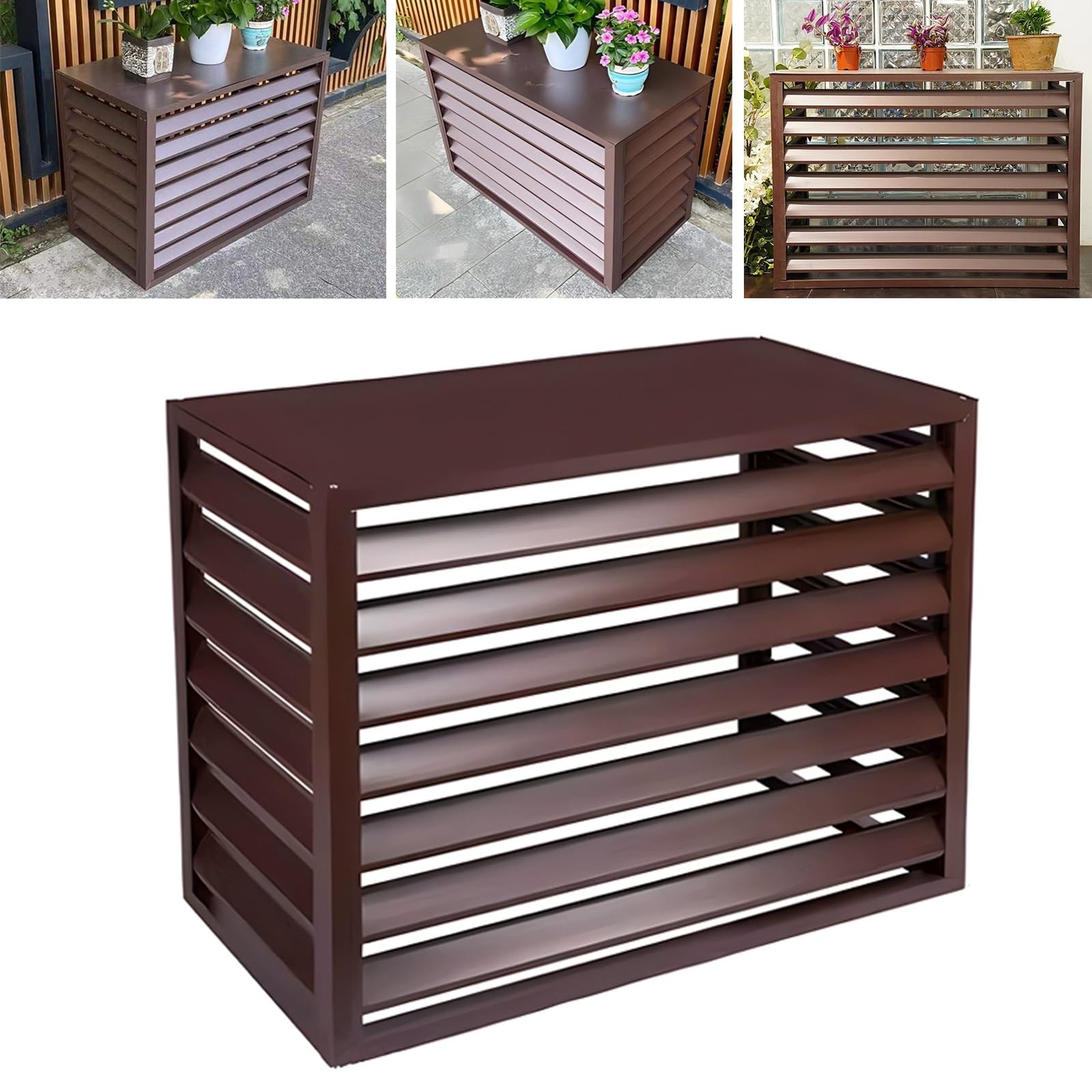 QYMYOZ Outdoor Mini Split Air Conditioner Cover, Aluminum Louvered, Rain & Sun Protection, Noise Reduction Cage, Brown 110x60x80cm - Perfect for HVAC Units