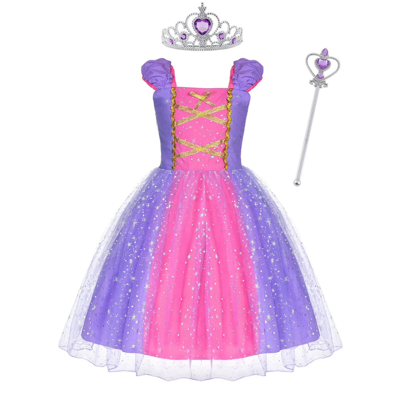 ACWOO Angels Costume da Principessa Rapunzel per Bambina, Vestito da Festa di Compleanno