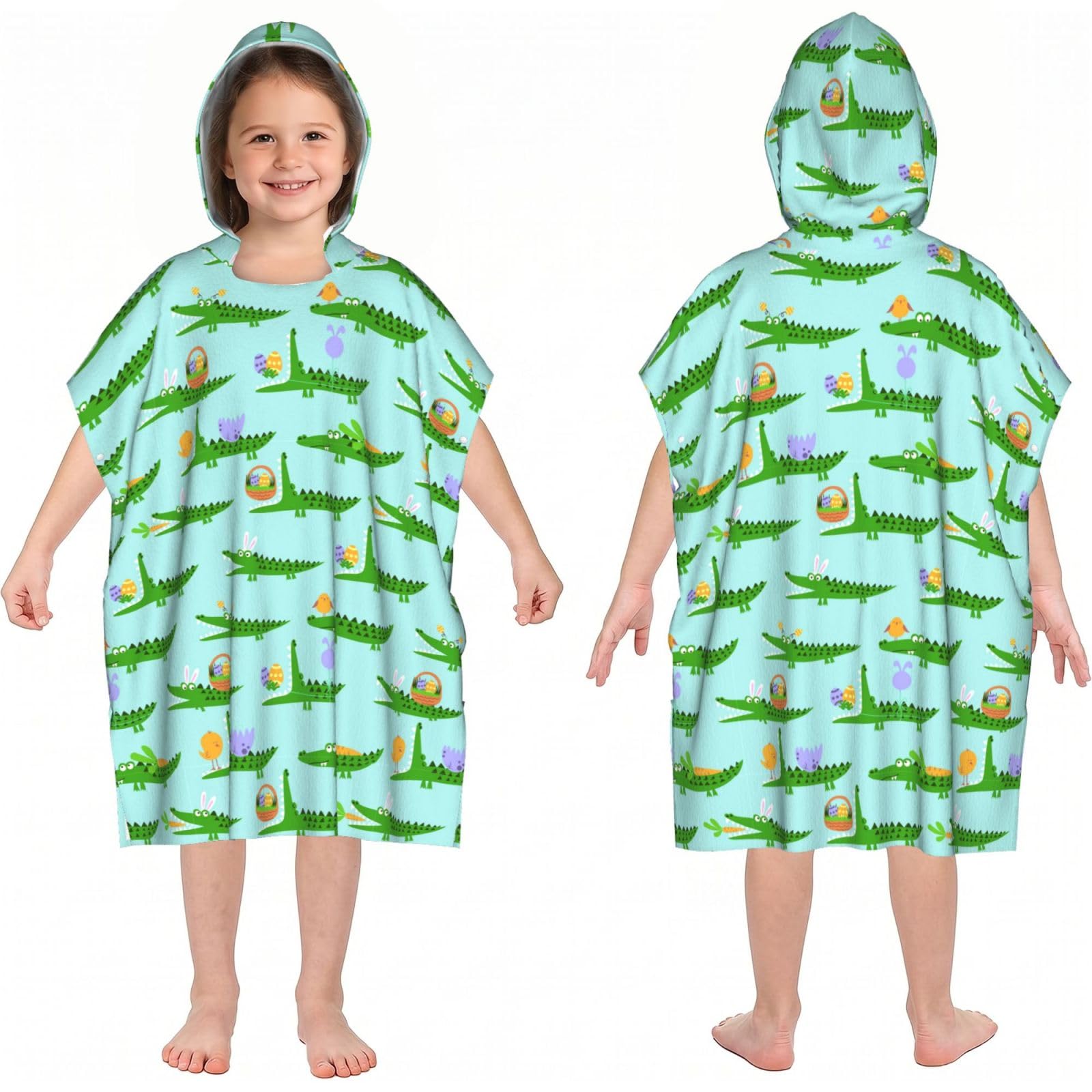 Noble Ren Cartoon Crocodile Hooded Kids Beach Towels Girls Boys Swimming Coverings Towels Bath Towels, Bathrobes, And Ponchos Absorb Water Quickly And Dry Well