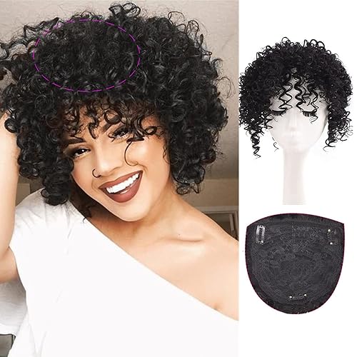 Oseti Parte superior de cabello sintético negro corto afro rizado para mujer extensiones de cabello sintético con clip extensiones de cabello