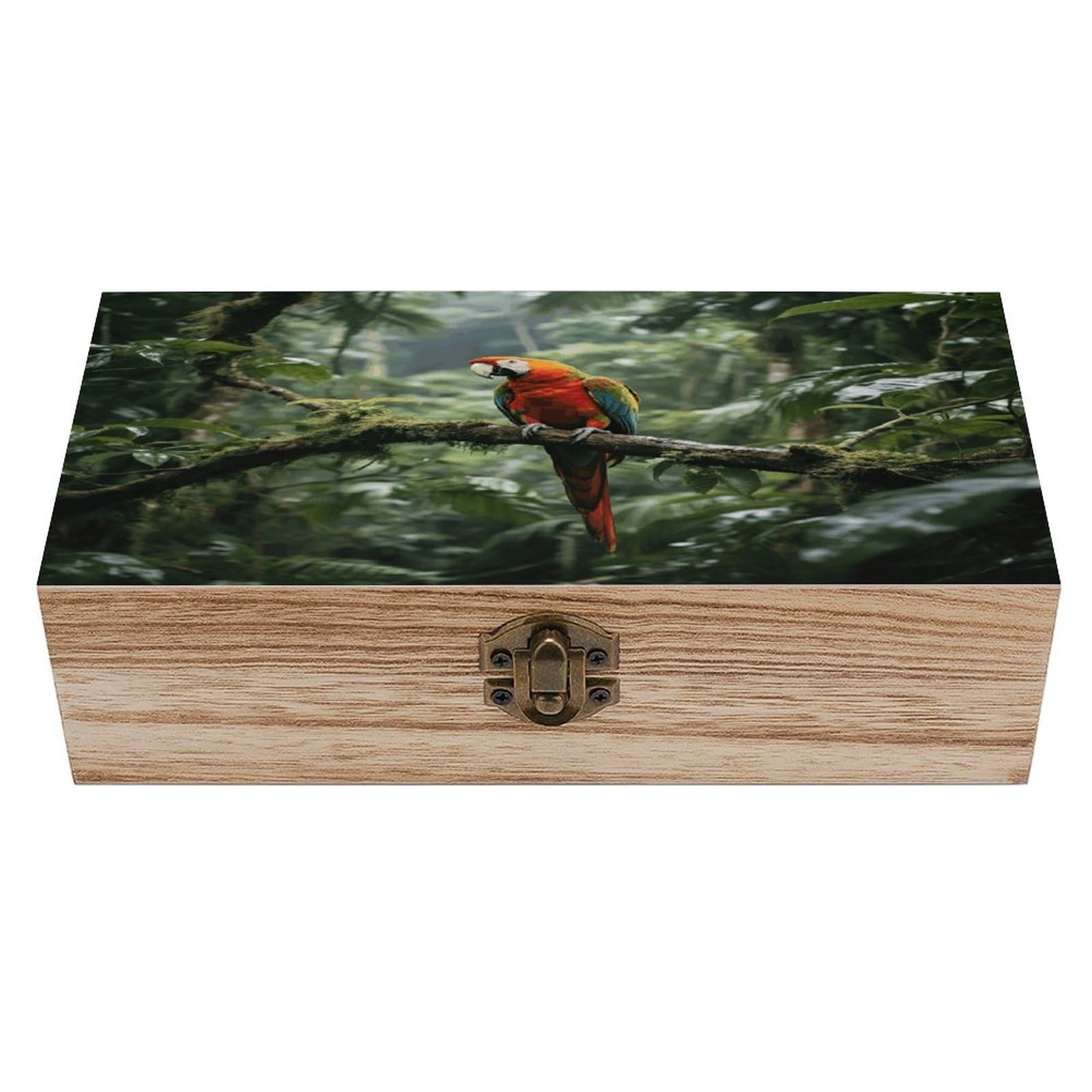 VstaDank Parrot_rainforest Wooden Storage Box Decorative Jewelry Case with Lids Exquisite Wood Box Letters Gifts Acacia Wood Boxes Fashion Wooden Keepsake Boxes for Men Women