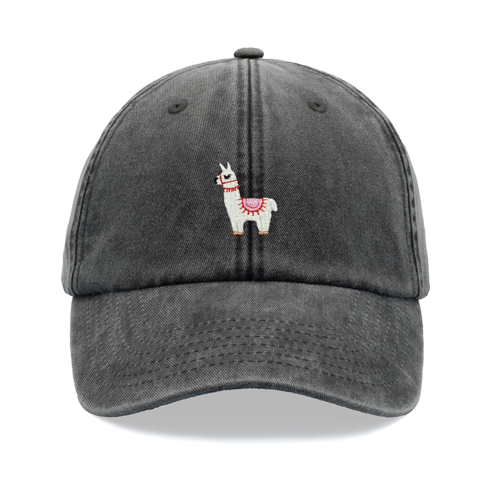 Cap Base Unisex Black Llama Baseball Cap Vintage Washed Dad Hat Adjustable