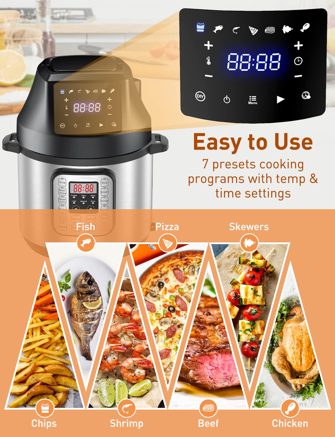 Air Fryer Lid for Instant Pot 6QT Model, 1300W Powerful Pressure Cooker