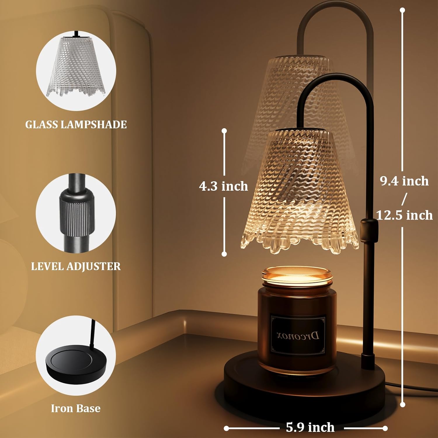 Candle Warmer Lamp with Timer Dimmable, Adjustable Height Wax Melt Warmer for Jar Candles, Birthday Gifts for Women, House Warming Gifts New Home Decor with 2 Bulbs, Black