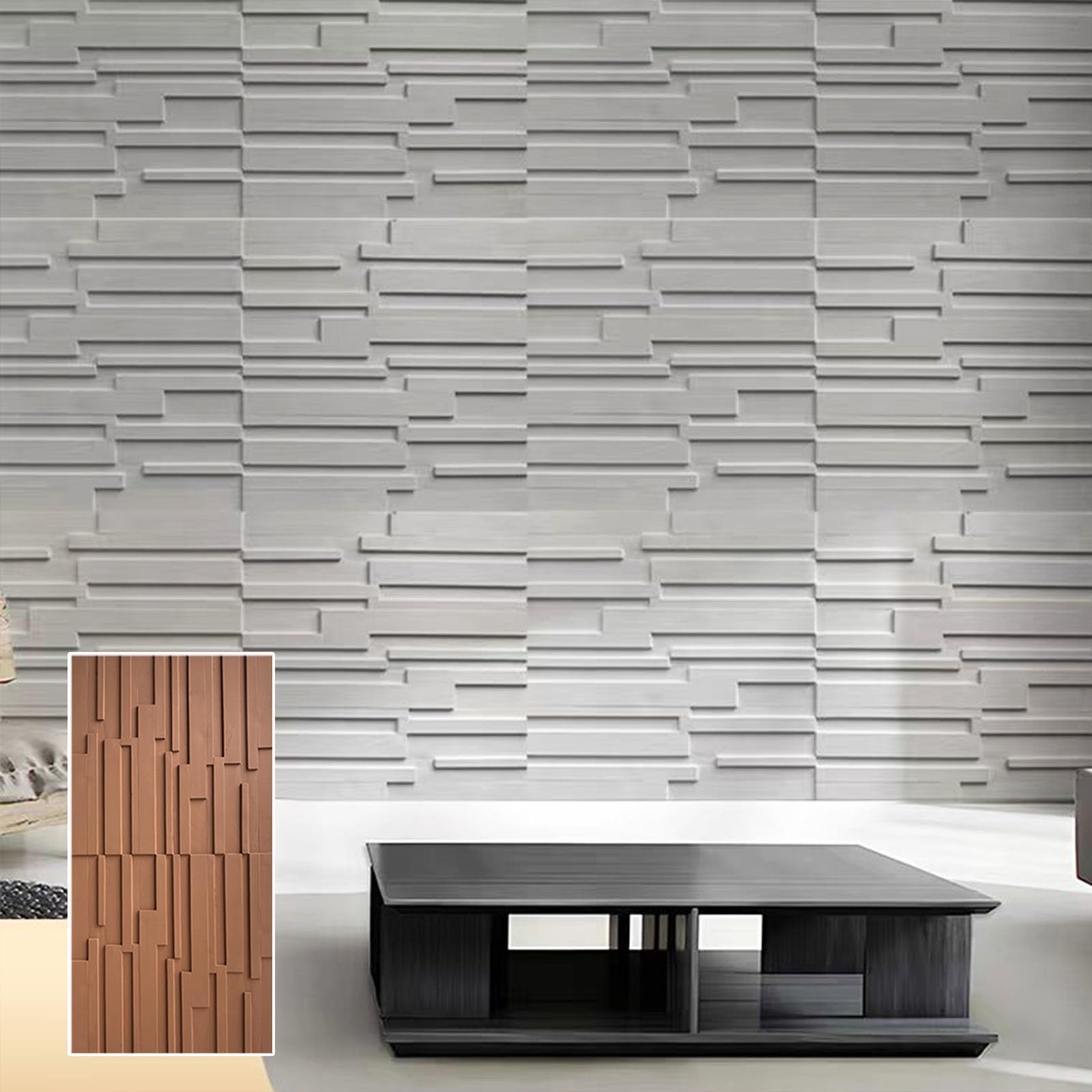 Innovz 3D Fluted Textured Wall Panel, TV Background Slat Tile Wall Décor PU Panels 23.6 X 47.2in, Living Room Bedroom Basement Stairs Wall Covering Panel(Orange,2pcs)