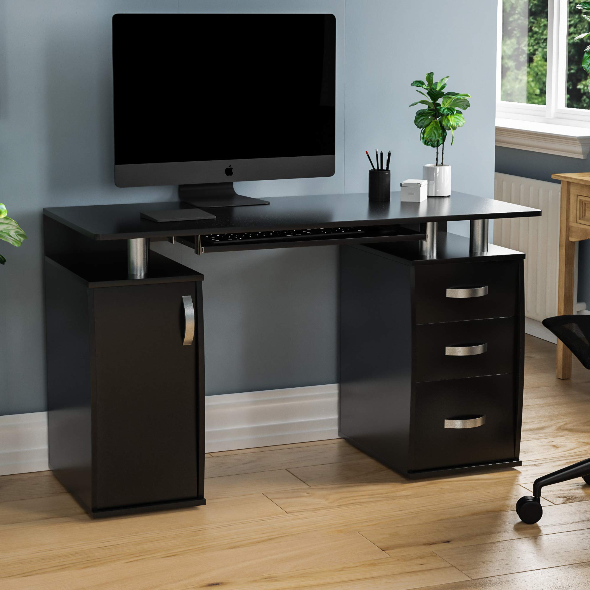 Vida Designs Otley Computer Desk with Shelves and 3 Drawers, Home