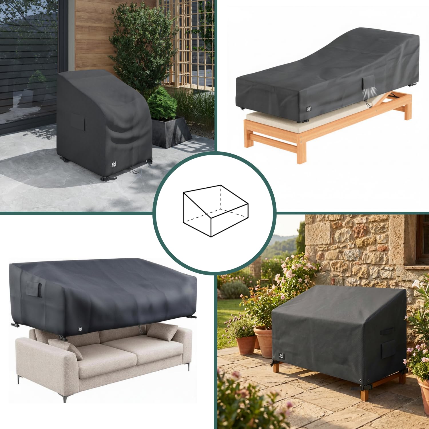 Abdeckung nach Maß - wasserdichte Oxford 600D Schutzhülle für Sofa Gartenstuhl Stapelstuhl Gartensessel Sonnenliege Rasenmäher Gartentraktor - Robustes Edelstahl-Zubehör - Made in EU