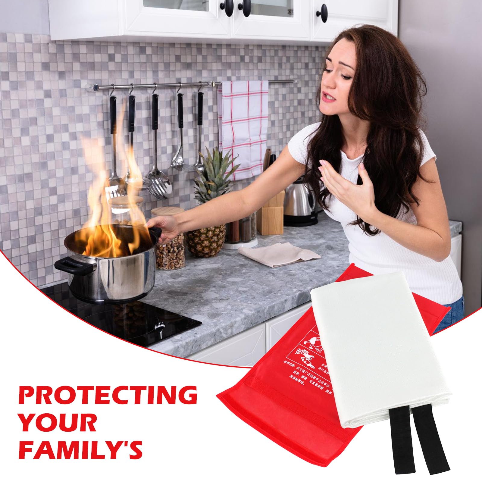 BORDEAG 2 Pezzi Coperta Antincendio, 1.2m*1.2m Coperta Antincendio Per Cucina, Coperta Antincendio In Fibra Di Vetro, Coperta Ignifuga Antifiamma Grande
