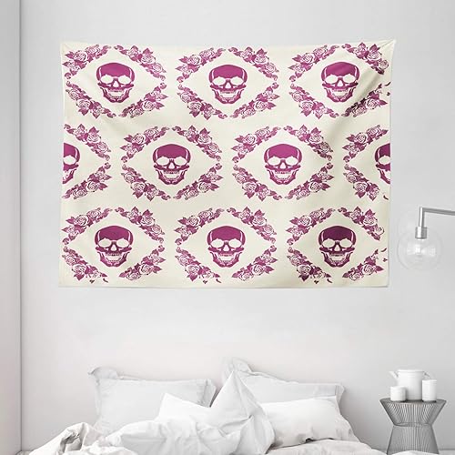 Miniatura 3 de Cráneo decoraciones Tapestry by ambesonne, Granate decorativos Monochrome Calavera Surround by Círculo Corona Imprimir, para colgar en la pared para