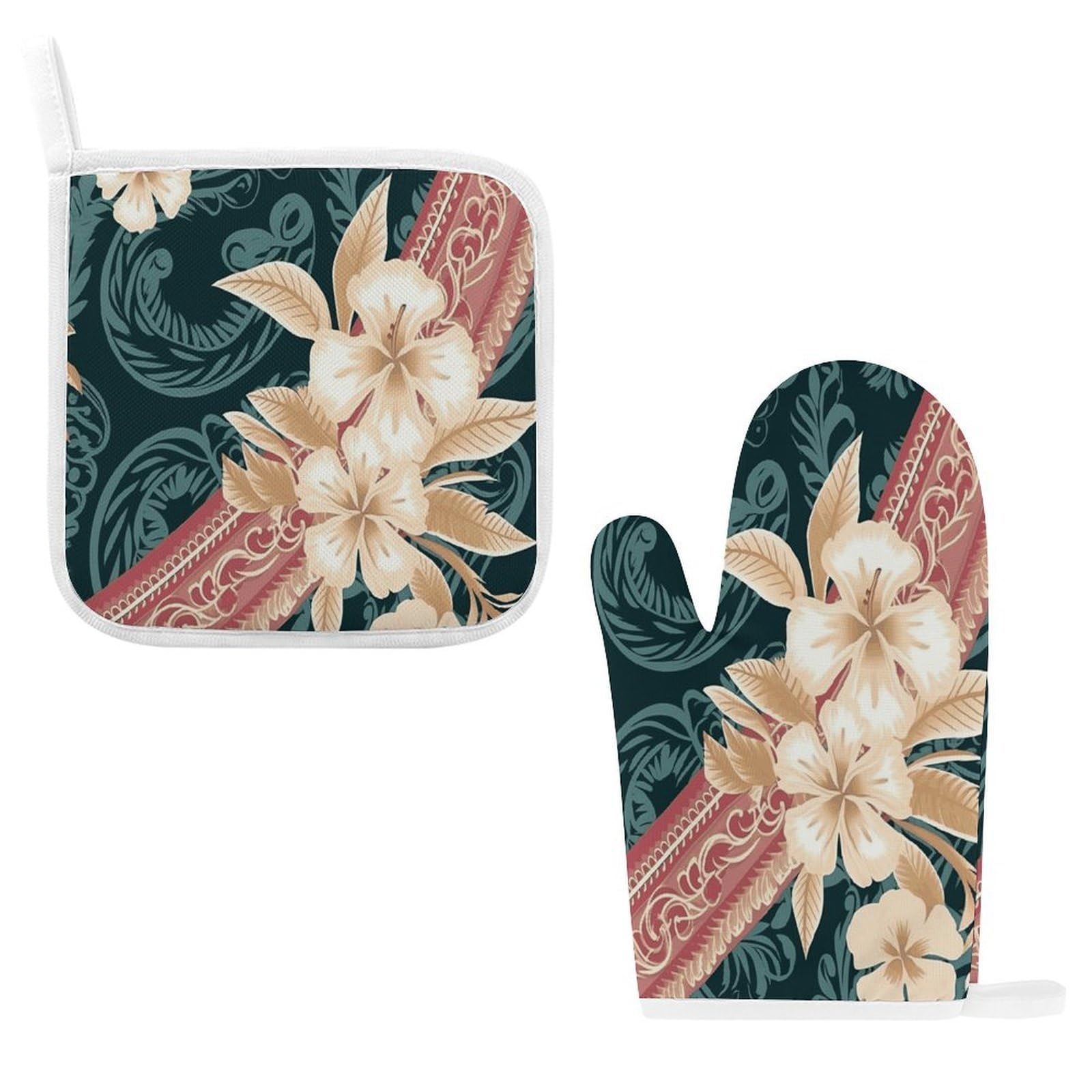 Fodpand Style Elegant Hawaiian Pattern Oven Mitts And Pot Holders Sets