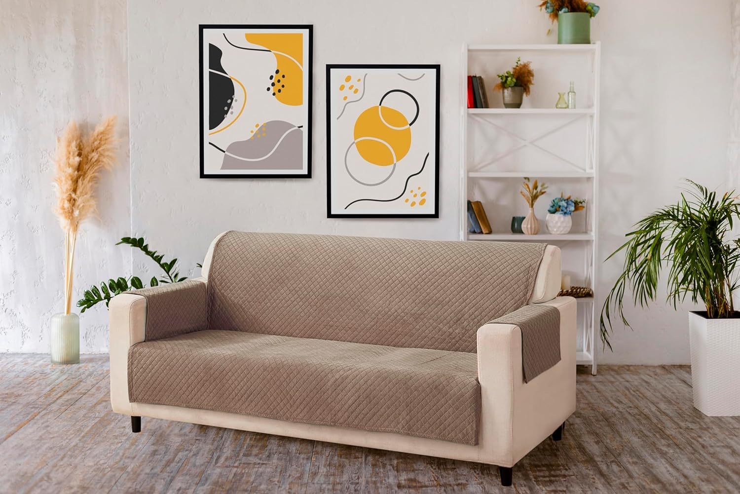 aeTHEric Velvet Quilted Universal Elastic Sofa Cover Non-Slip Sofa Protector 4 Seater(2+2) Armchair Cover with Machine Washable Adjustable Elastic Straps-image-24