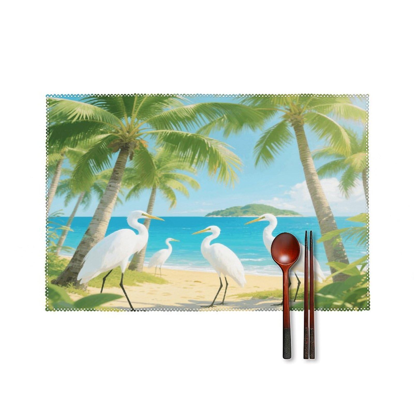 Island Coconut Placemats Set of 4 Heat Resistant Non-Slip Place Mats for Dining Table Washable Placemat Wipeable Dining Table Mat Canvas Place Mats Dining Table Decor