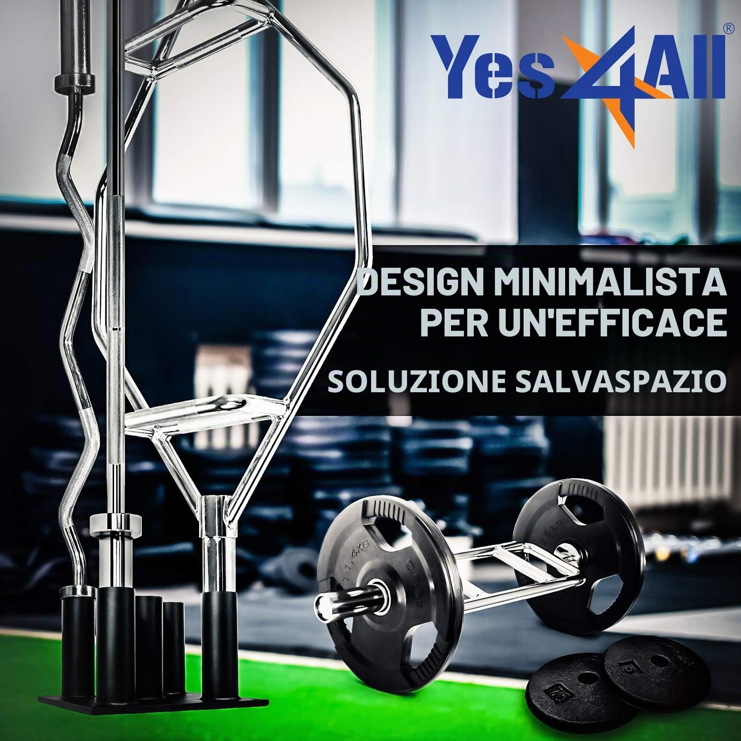 Yes4All Supporto verticale per bilancieri - Supporto per rack di bilancieri per barre olimpiche - opzionale: Portabarre per 5 barre o 9 barre