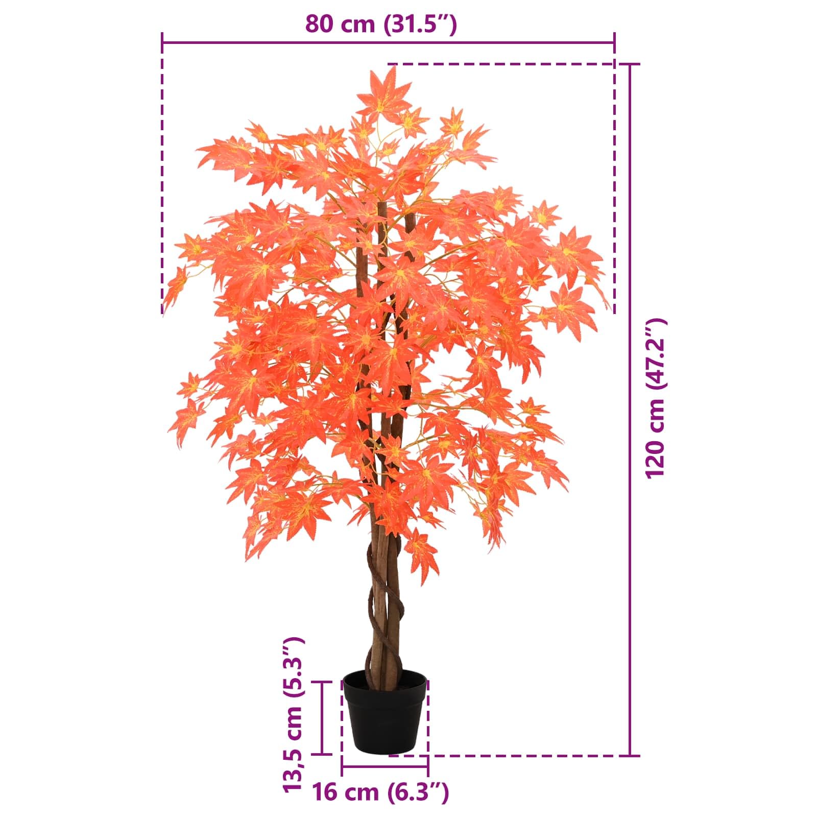 vidaXL Arbre d'érable Artificiel Rouge 80 x 16 x 120 cm Tissu et Bois