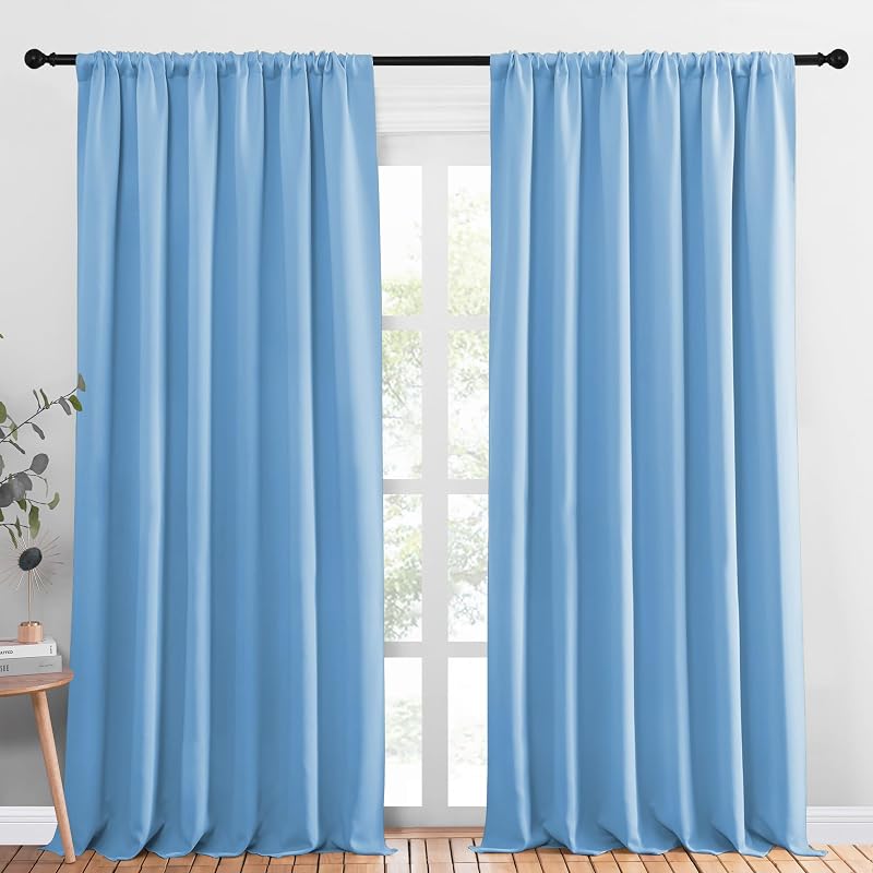 NICETOWN Cortinas opacas de 2 paneles, cortinas con aislamiento térmico para dormitorio, protección de la privacidad, cortinas resistentes de fácil cuidado para sala de estar/comedor, 70 x 95 pulgadas, color azul