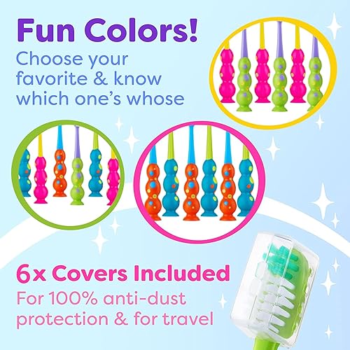 Miniatura 7 de Trueocity Paquete de 6 cepillos de dientes para niños, cerdas suaves y contorneadas, cabezales de cepillo de tamaño infantil (3 a 10 años) - Ventosa