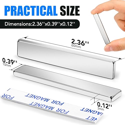 Miniatura 85 de Mikede - Imanes de tierras raras - Paquete de 10 potentes imanes de neodimio en barra negros con adhesivo doble cara, para garaje, cocina, ciencia