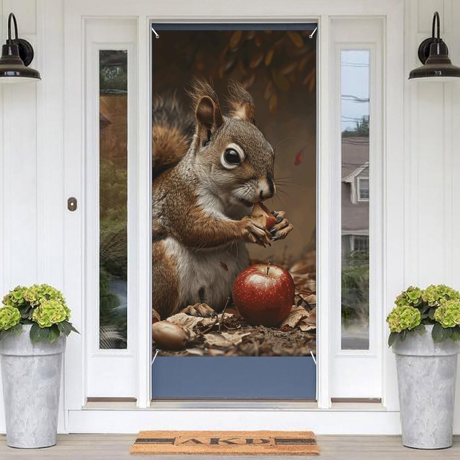 KLOPH Door Cover Decoration Welcome Door Banner Porch Sign Photo Background Door Curtains for Doorway Privacy Window Curtain A Squirrel Eats Door Porch Cover Indoor Outdoor Decor 70.9x35.4in