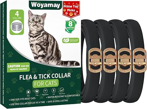 Woyamay 4 Pack Flea Collar for Cats, Cat Flea and Tick Treatment, 32-Month Flea and Tick Prevention for Cats, Waterproof Cat Flea Collar, Adjustable Cat Flea and Tick Collar for Cats Kittens, Black