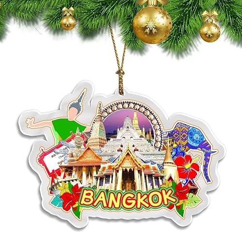 Bangkok - Adorno de Navidad de Tailandia, acrílico transparente, decoración de árbol de doble cara, colgante de recuerdo de viaje, colección
