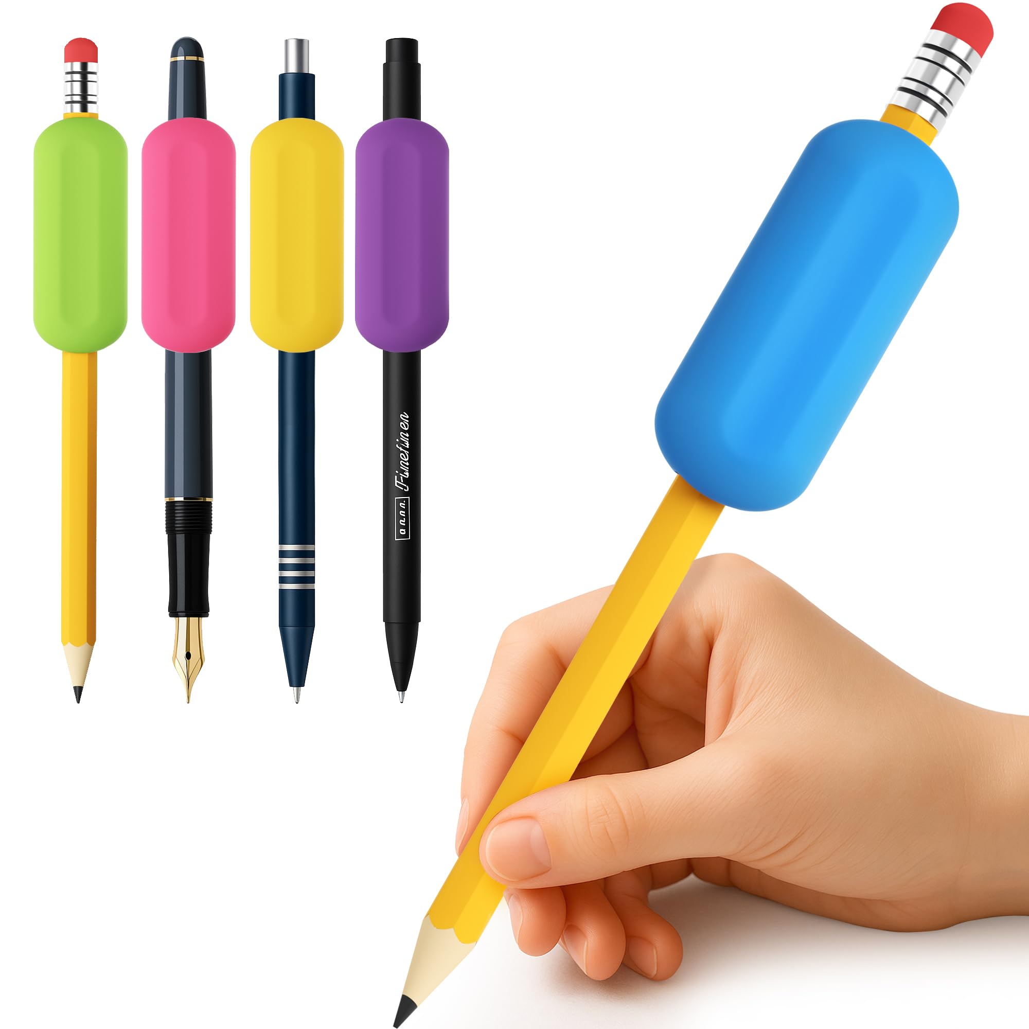 ELETIUO Confezione da 5 impugnature colorate ponderate per matite - Aiuto per la scrittura a mano in silicone da 28,3 g per bambini, anziani e esigenze speciali - Migliora la scrittura per autismo