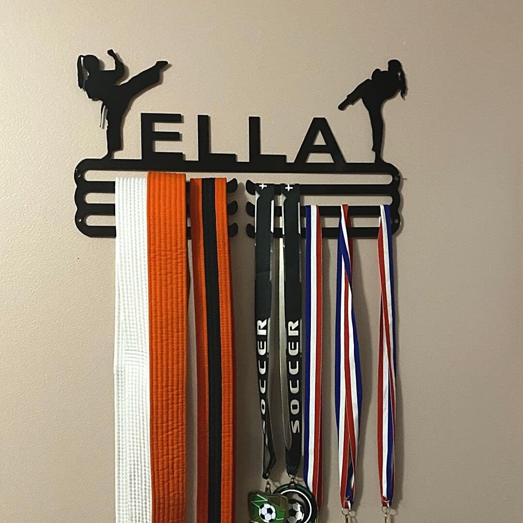 Athlete's Gift Shop Personalized Karate Belt & Medal Display Hanger - Durable Wall-Mounted Display for Awards, Trophies, and Medals - Sleek Design, Easy Installation - Made in The USA