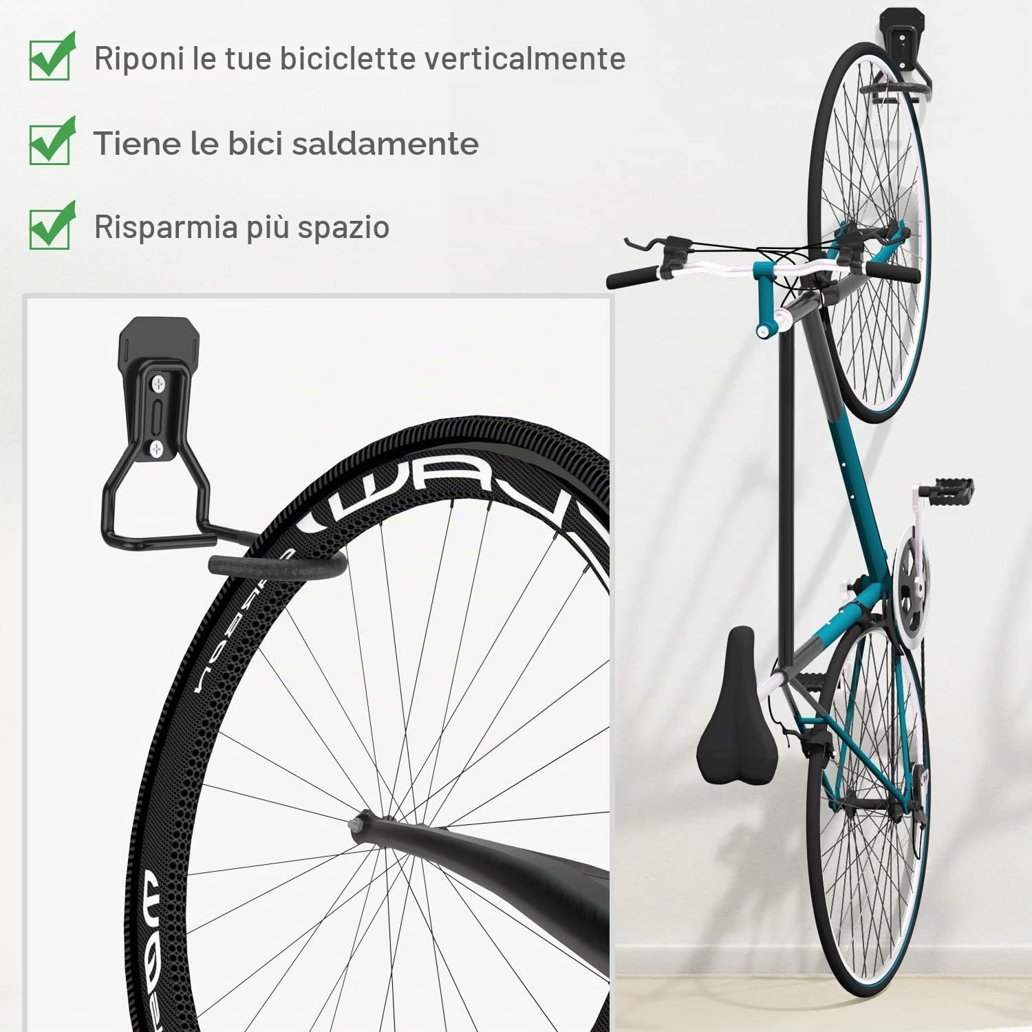 Housolution Appendi Bici da Muro, 4 Supporti Bici da Parete in Ferro Battuto con Imbottiture in EVA, Ganci Pieghevoli, Nero
