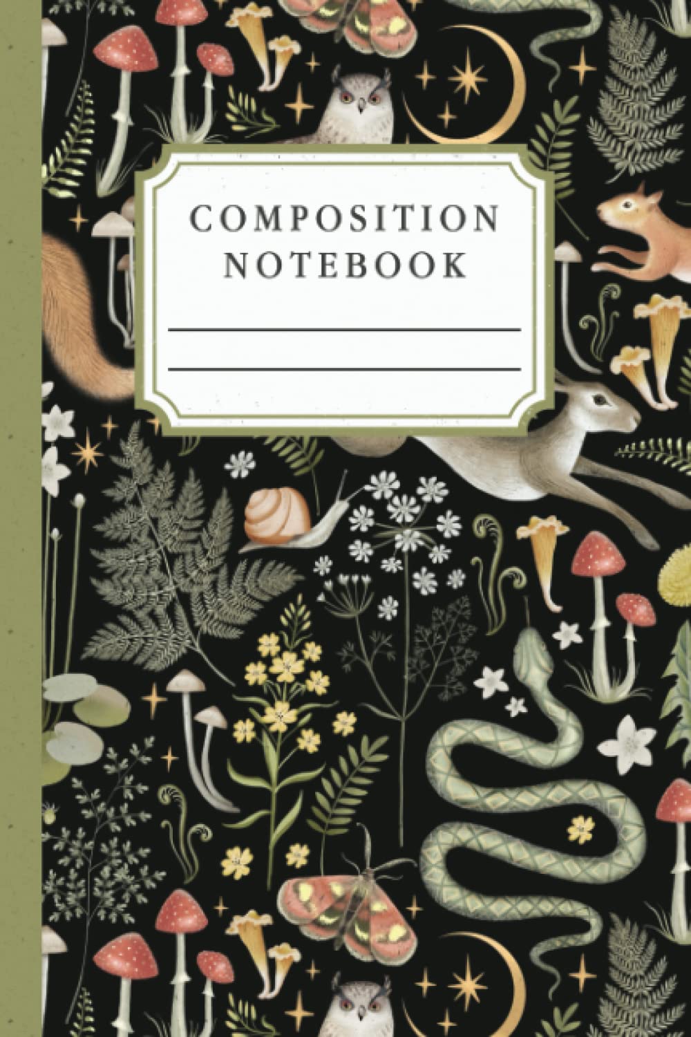 Composition Notebook: Illustrated Wild Mushrooms,Woodland Critters, Nature, Birds, Butterflies, Ferns, Owls: Perfect for Nature Lovers