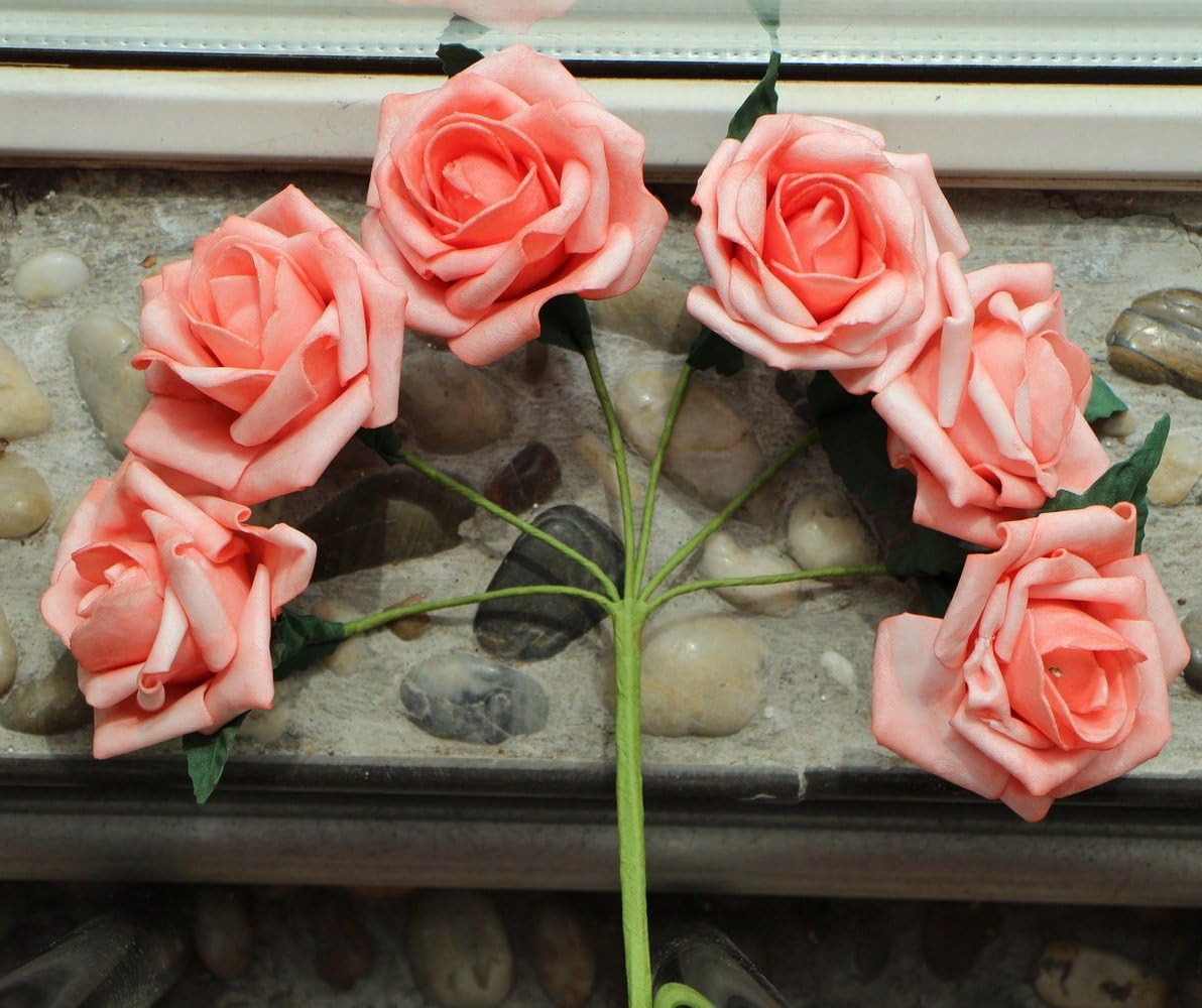 Wedding Flowers Coral Artificial Flowers Real Like Coral Roses 72 Stems for Wedding Bouquet, Wedding Party Decoration, Table Centerpieces
