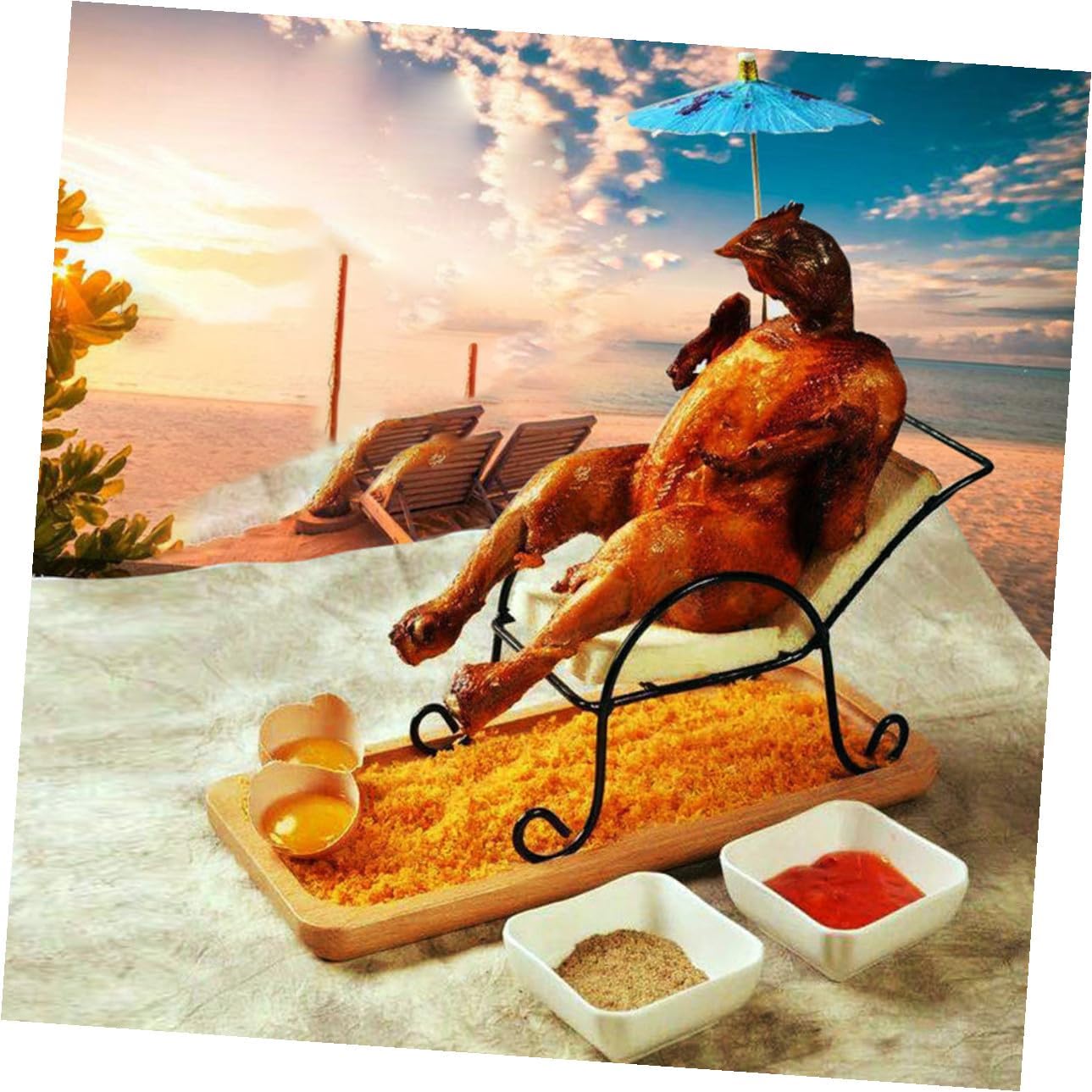 Multi-Function Heat-Resistant Chicken Roaster Tool with Stable Bottom Rack Creative Beach Chair Design for Easy Assembly and Fat-drip Grilling Chicken Stand Grill for Roast Poultry