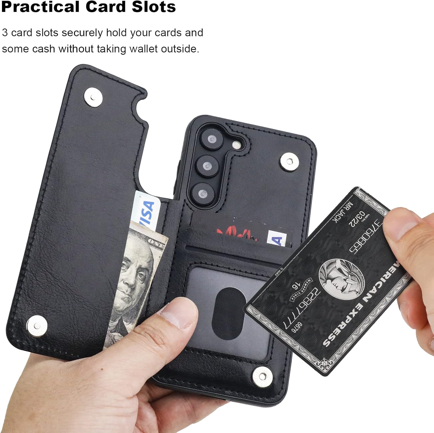 ONETOP Compatible with Samsung Galaxy S23 Wallet Case with Card Holder, PU Leather Kickstand Card Slots Case, Double Magnetic Clasp and Durable Shockproof Cover 5G 6.1 Inch(Black) - Image 4